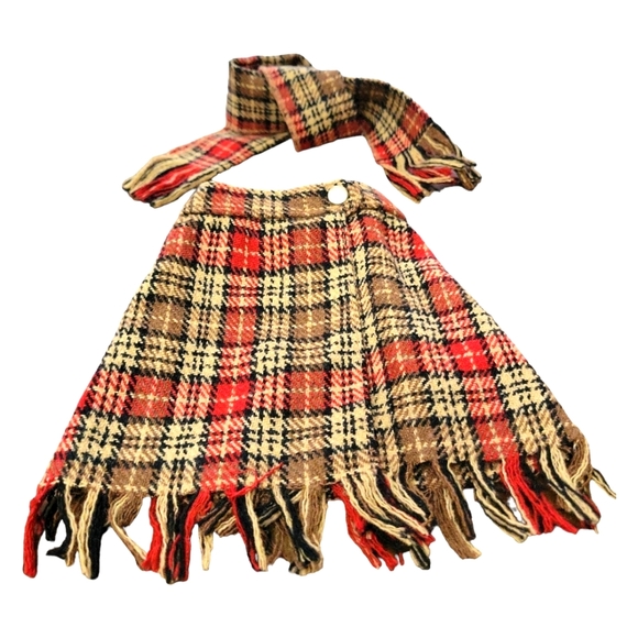 Doll Plaid Skirt Red & Brown & Matching Scarf American Girl Sized (18" Doll) - Picture 1 of 7
